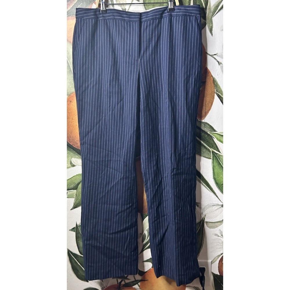 Talbots Size‎ 14 Blue Striped Wide Leg Cotton Blend Trouser Pants Casual Career